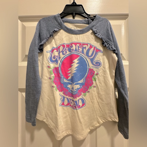 CHASER NWOT SZ 7 Grateful Dead Kids Long Sleeve Jersey Shirt, ruffled shoulders - Picture 2 of 5